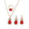 Red Rhinestone Waterdrop Jewelry Set for Women Classic Fashion Earrings Necklace Ring Crystal Bridal Birthday Girl Gift Wedding