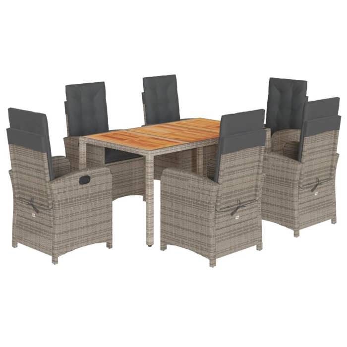 VidaXL Ensemble à Manger de Jardin avec Coussins 7 pcs, Table et Chaises avec Dossier Réglable, Meubles d'Extérieur Patio 3212243