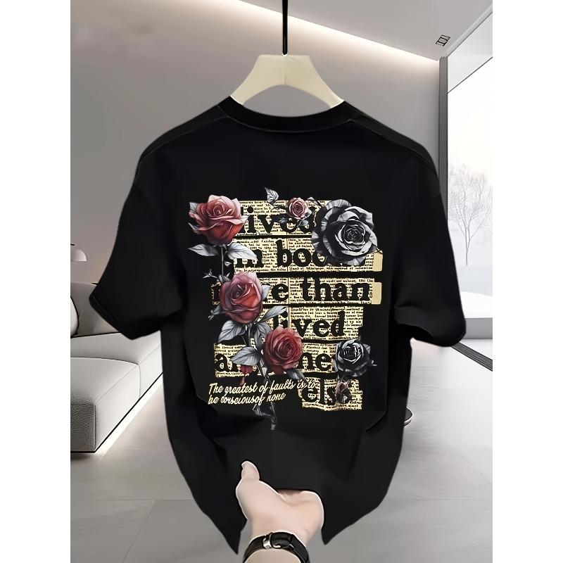 European sizes Heavyweight Pure Trendy Print Short-Sleeve T-Shirt for Men, New Summer Collection in Large Sizes, Versatile Casual Top S