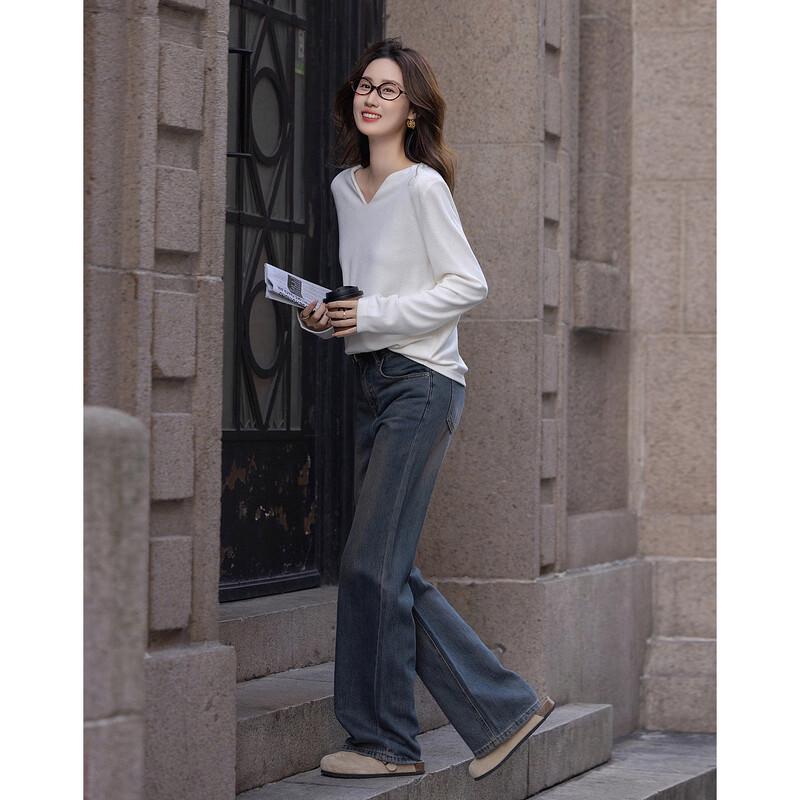 Women's V-Neck Long Sleeve Relaxed Fit T-Shirt