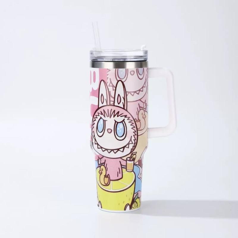 Cartoon Pattern 40oz Car Cup 304 Stainless Steel Thermos Cup Car Straw Bingba Cup