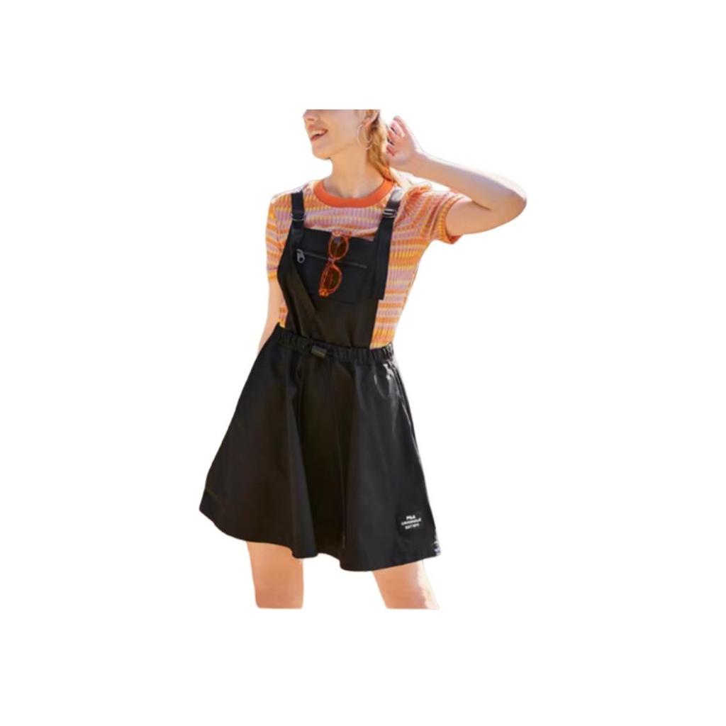 FILA Solid Color Loose Waist Drawstring Fashion Casual Sleeveless Dress Women dresses Black F11W229312F-BK