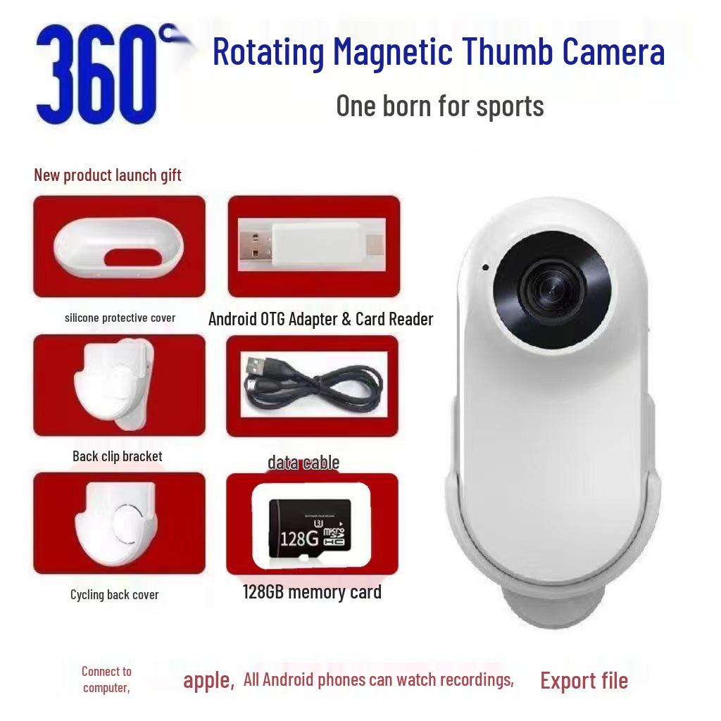 1080P HD Anti-Shake Thumb Action Camera with Lapel Clip for Cycling, Pets, Vlogs & More