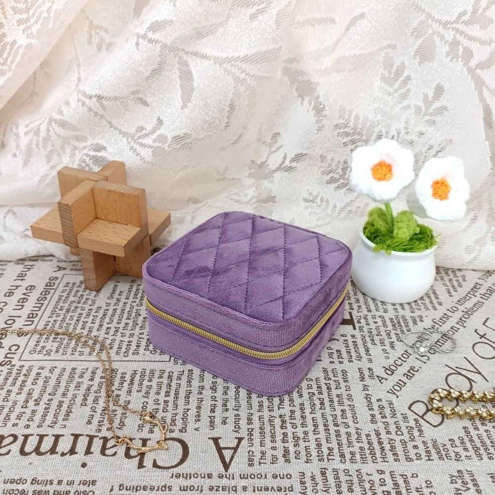 Portable Velvet Jewelry Box Zipper Closure Velvet Jewelry Organizer Travel Jewelry Box Ring Earrings Necklace Organizer