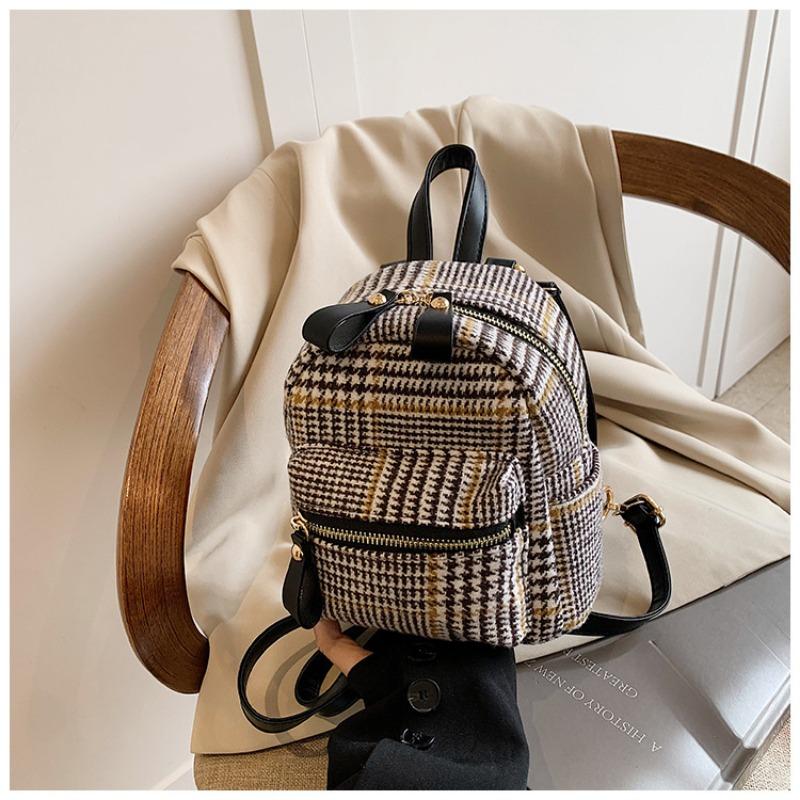 Retro Bag Women's Bag Fashionable Versatile Plaid Backpack Niche Design Small Backpack