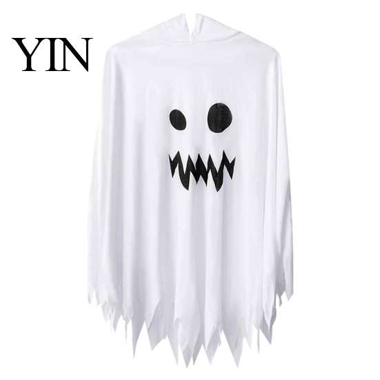 Indoor Outdoor Halloween Aktivitätskleidung Kapuzen Geisterkostüm, Weiß/Schwarz Umhang Kostüm für Kinder Erwachsene, Gruselig Weiß mit Kapuze Party Outfit Welle