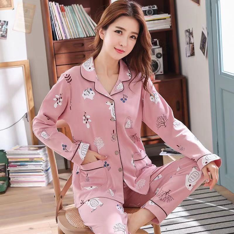 Pure cotton pajamas women's spring and autumn long-sleeved winter large-size pajamas, summer women's suits, loungewear can be worn outside