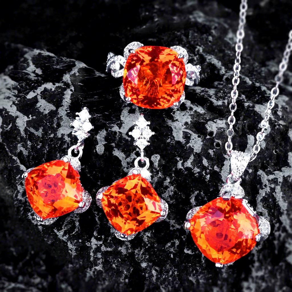 Factory Bestseller Retro Aquamarine Topaz Pendant Set Eco-Friendly Copper Color-Enhanced Zirconia Ring EarringsStylishJewelrySet