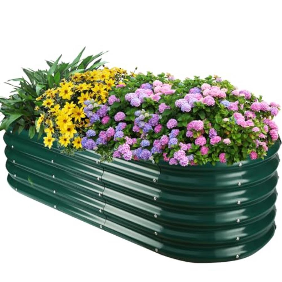 

17 Tall Outdoor Garden Raised Bed Kit 5ft x 2ft Oval Dark Green Metal Planter for Flowers Herbs Vegetables 0.8MM Thick 60X24X16 United States