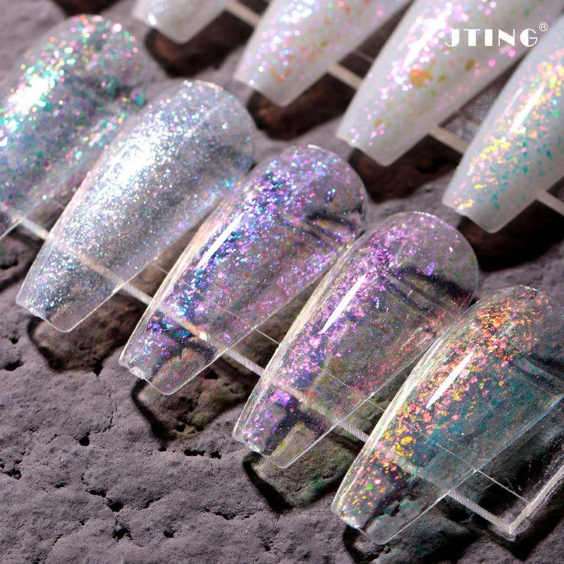 JTING New Popular Design Vegan Hema Free High Pigment Foil Flake Top Coat Gel Polish OEM Custom Unique Brand Bottles