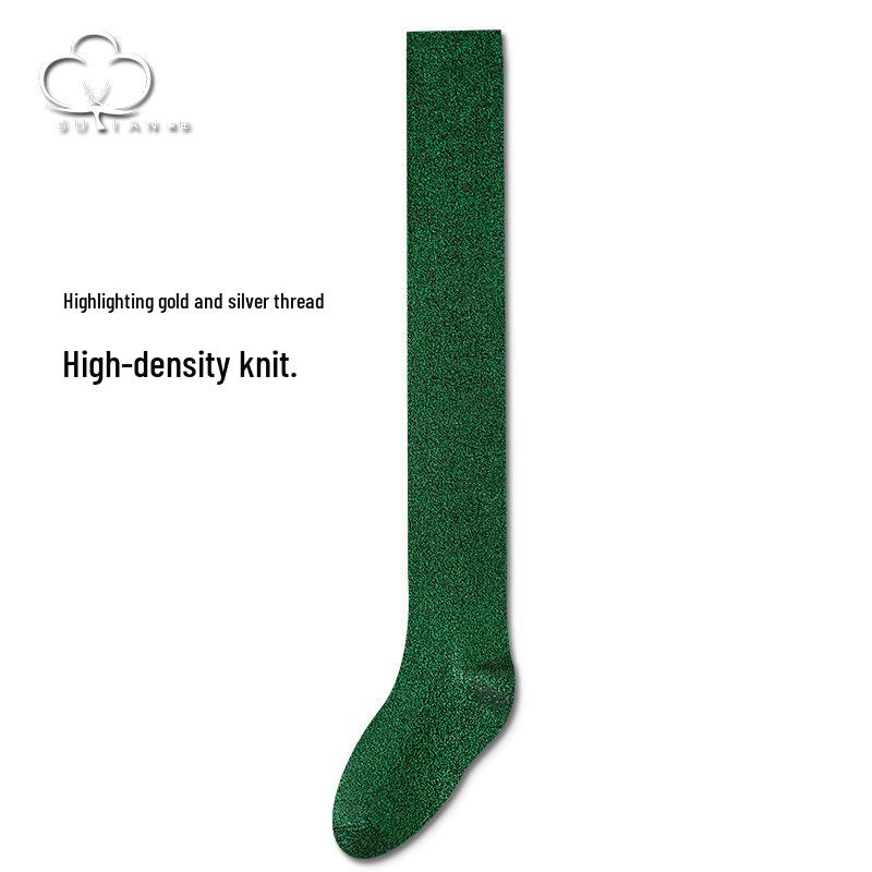 

Women s Trendy Over-the-Knee Slouch Socks with Gold and Silver Thread One Size