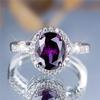Trendy Crystal Big Purple Oval Zircon Stone Engagement Ring Vintage Silver Color Wedding Bands  For Women Men