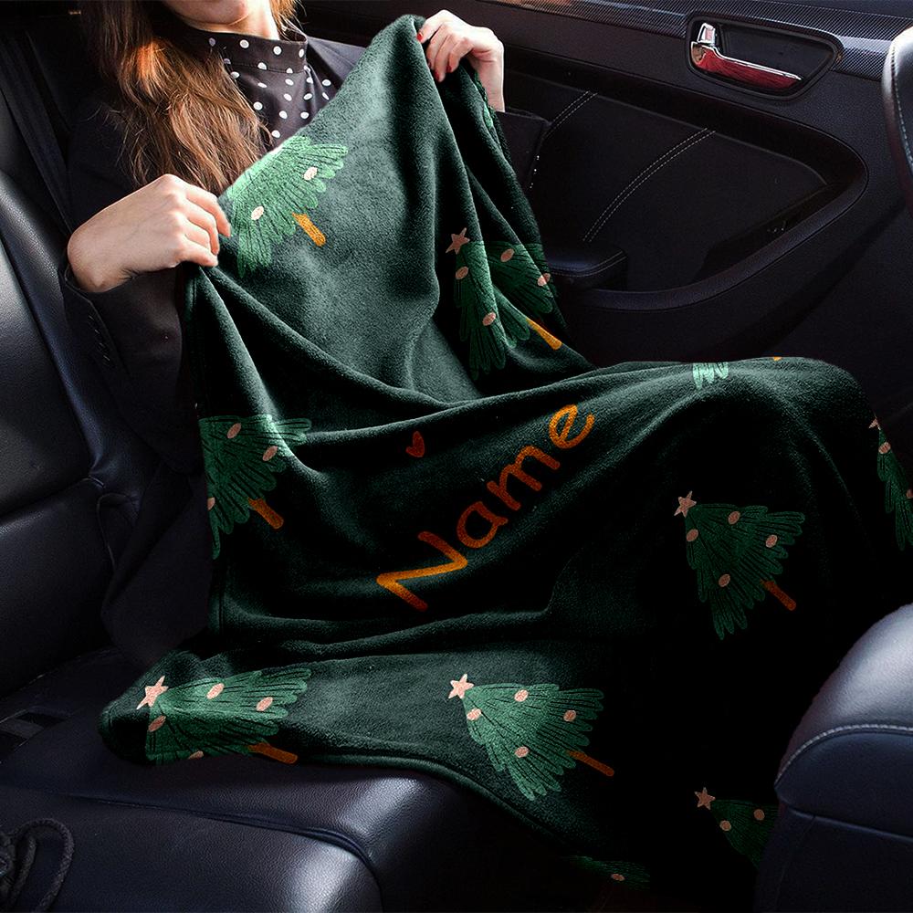 Custom Name Christmas Tree Theme Printed Blanket - Perfect for Couch, Bed, Travel & Outdoor Use | Machine Washable, Cozy & Durable.