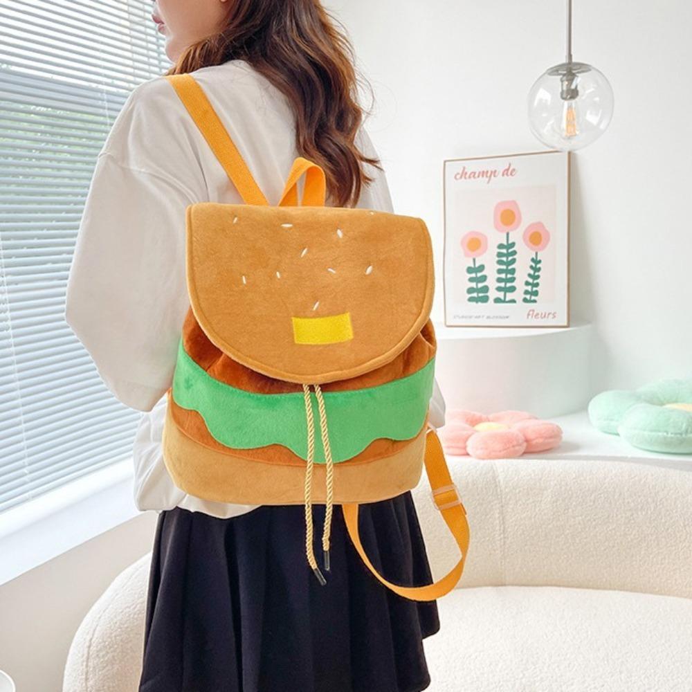 Adjustable Hamburger Backpack Large Capacity Travel Backpack Creative Drawstring School Bag  Kids