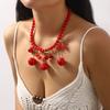 Korean Style Fruit Cherry Necklace Handmade Y2K Clavicle Chain Temperament Red Bead Necklace  Party