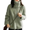 Thick quilted jacket, women's trendy insulated fleece sweatshirt, high neck, double-sided plush fabric with zipper closure, soft and warm