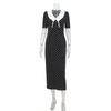 Damen Audrey Hepburn Stil Polka Dot Kleid Vintage Blumendruck Color Block Slim Fit Langes Kleid Mode Elegant