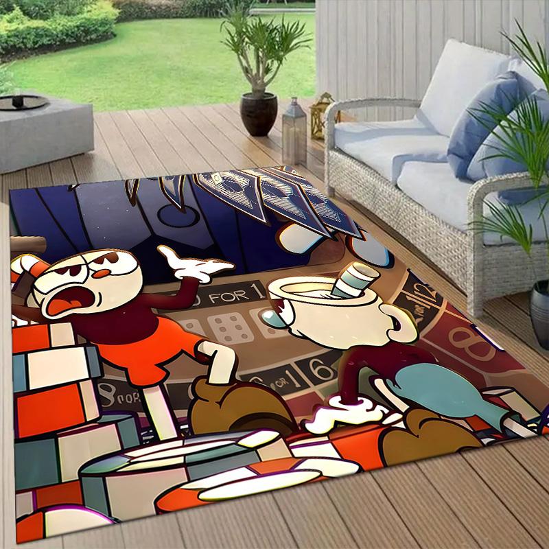 Cuphead Flannel Pattern Square Carpet,Area Rug,Carpet Rug for Living Room Bedroom Sofa Playroom Decor,Non-slip Floor Mat