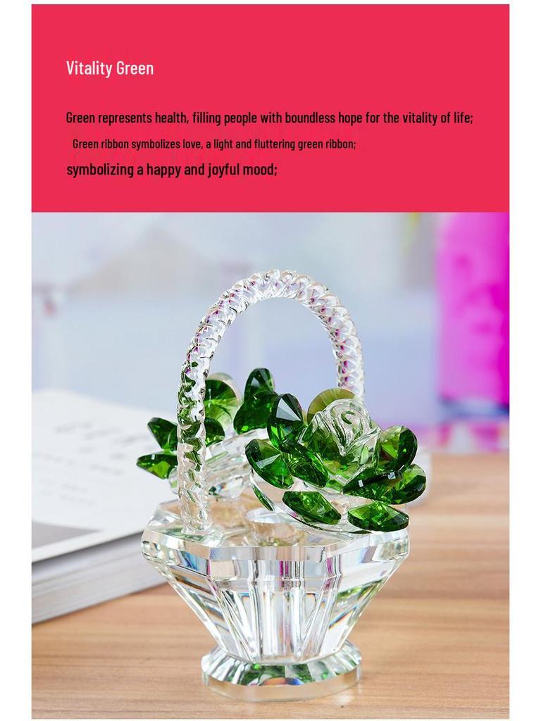 Crystal Flower Basket Ornament for Living Room, Wine Cabinet, Wedding, Teacher's Gift, Mother's Day, Dressing Table, or Car Decoration