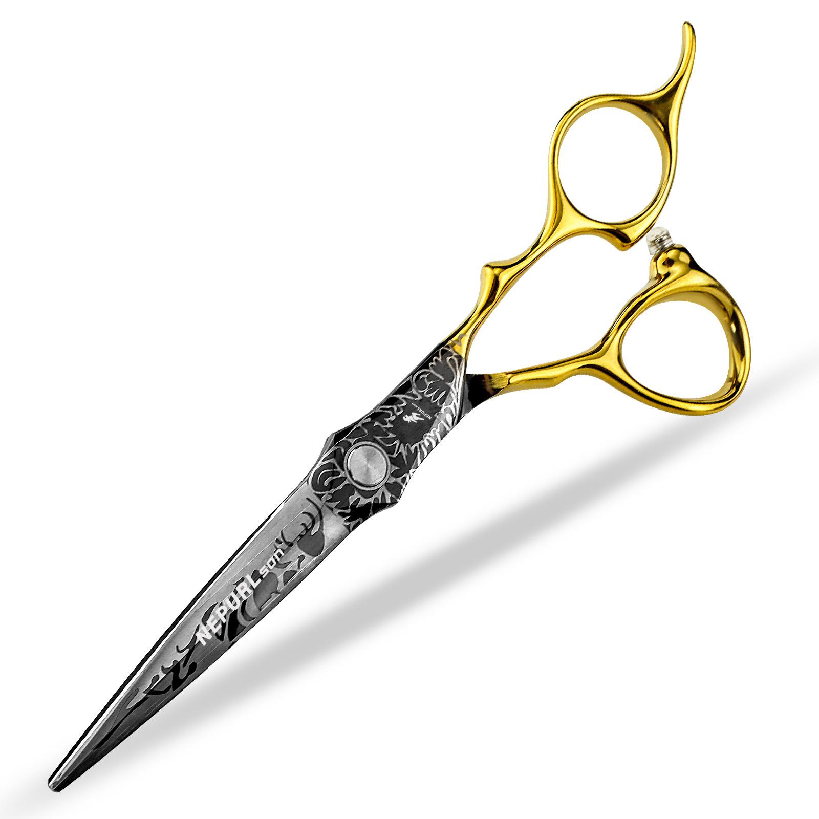 6.0 Inch 440C Neptune Hair Scissors Straight Cutting Teeth Scissors Thin Cutting Hair Salon Special Foreign Trade Explosion 6.0inch half gold black blade flat scissors