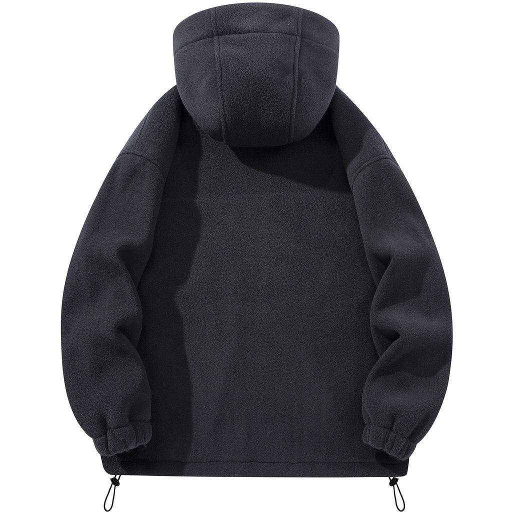 Men's Casual Outdoor Hooded Zipper Pocket Jacket Fleece Warm Sweatshirt