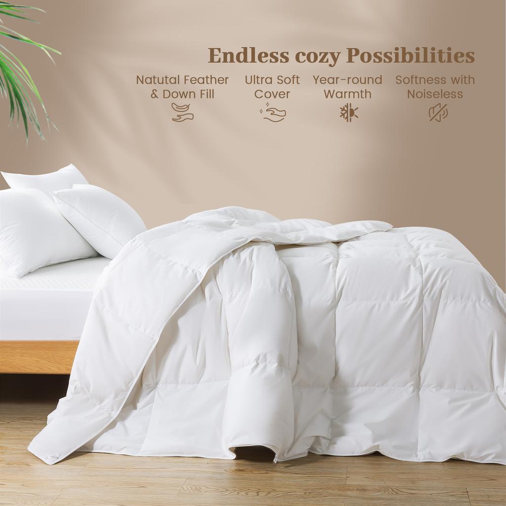 White Goose Down Comforter Duvet, Duvet Insert All Season, Comforter Insert Heavy Weight, Twin/Queen/King Size