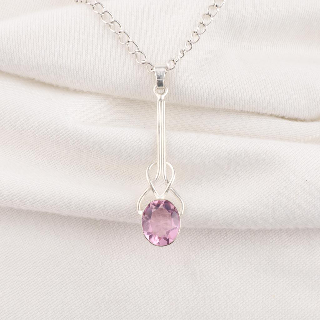 Morganite Pendant, Handmade Gemstone 925 Solid Sterling Silver Pendant Dainty Jewelry, For Engagement Gift