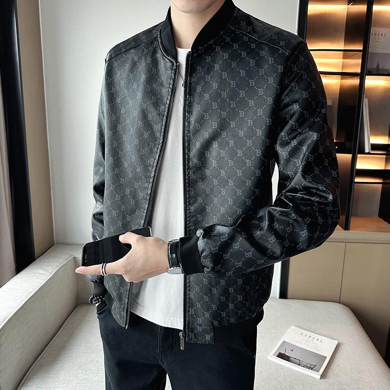 

Ветрозащитная и водонепроницаемая кожаная куртка с круглым вырезом и буквенным принтом, повседневное мужское пальто из искусственной кожи L