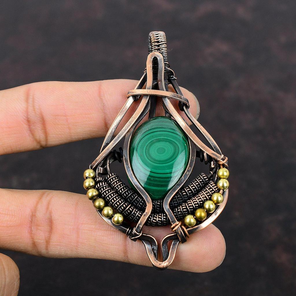 Malachite Pendant Copper Wire Wrapped Gemstone Jewelry Designer Pendant Malachite Jewelry Handmade Pendant Copper Wire Pendant Gift For Mom
