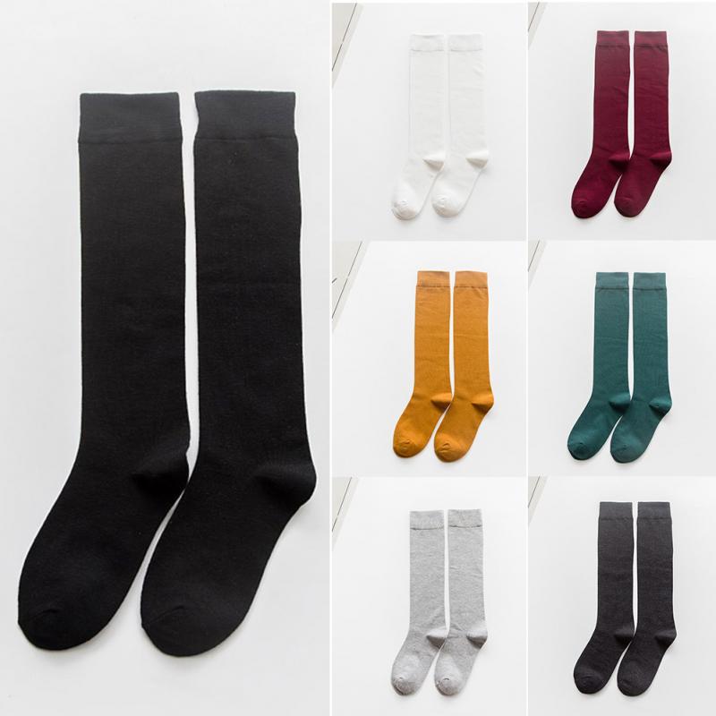 1 Pair Women's Socks Autumn Winter Fashion Long Socks Preppy Style Knee Socks Solid Color High Elastic