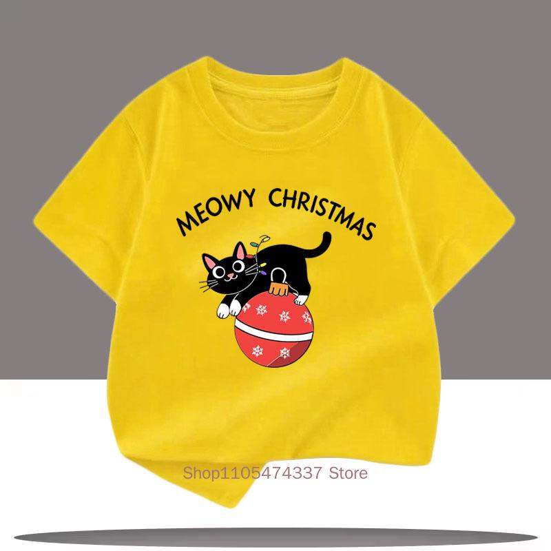 Children Funny Cute Cat Print Tshirts For Girls Boys Summer Casual Colorful Tops Kids Comfortable Crew Neck Short Sleeve Tees