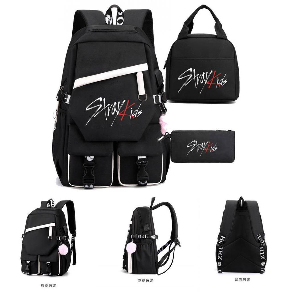 Stray Kids Backpack Lunch Bag Pencil Case Oxford Cloth Student Set For Daily Use