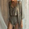 Women's Silky Satin Lace Trim Pajama Set - Camisole and Shorts