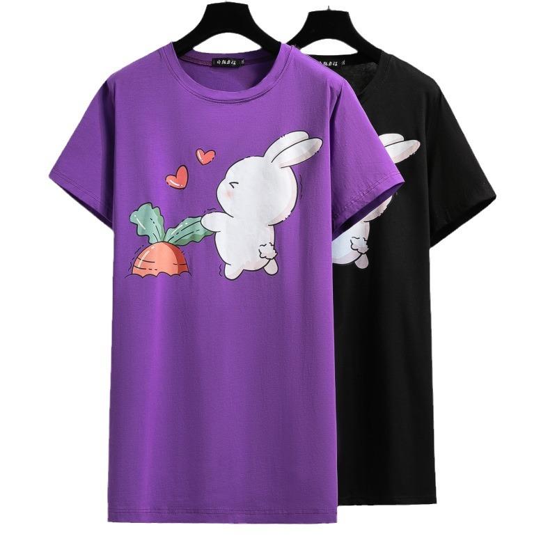 Sommer Damen T-Shirt Übergröße Rundhals Mittellang Kurzarm Top