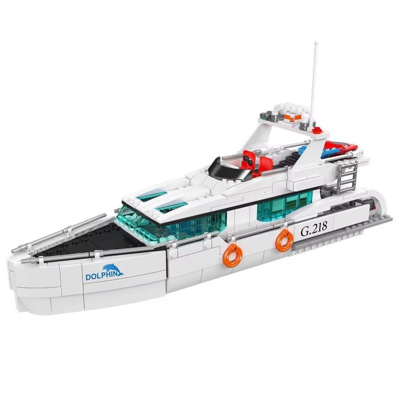 Mit Originalverpackung Kreatives Weißer Delfin Yacht Baustein Set Steine Kinderspielzeug Lernspielzeug zum Zusammenbauen Geburtstagsgeschenk