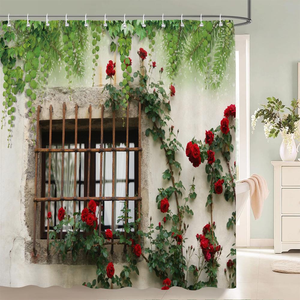 Country Garden Natural Flowers Scenery 3D Print Polyester Fabric Waterproof Shower Curtains Bathroom Curtain 180*200 with Hooks
