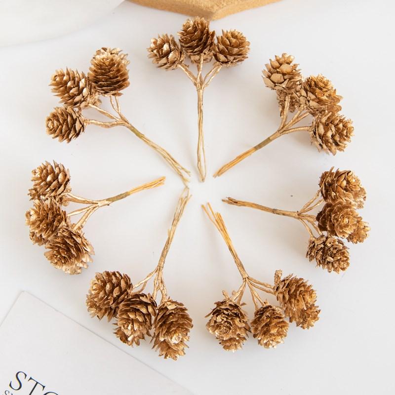 Artificial Plants Golden Fake Pinecone For Christmas Tree Decor Wreaths Accessory Diy Wedding Home Decor Box Filler Mini Bouquet