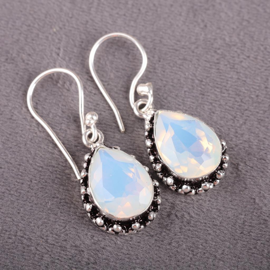 Milchiger Opal Edelstein 925 Sterlingsilber Schmuck Braut Ohrringe 1,41" Zum Geschenk EE-97-19