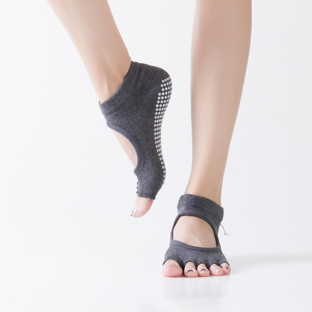 Women's Open-Toe & Open-Back Anti-Slip Yoga Socks with Five-Finger Design