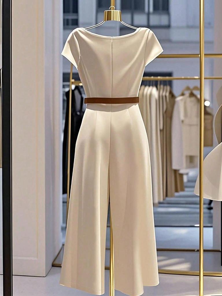 Elegant European and American Style Satin Jumpsuit with Pile Collar and Wide Legs for Women