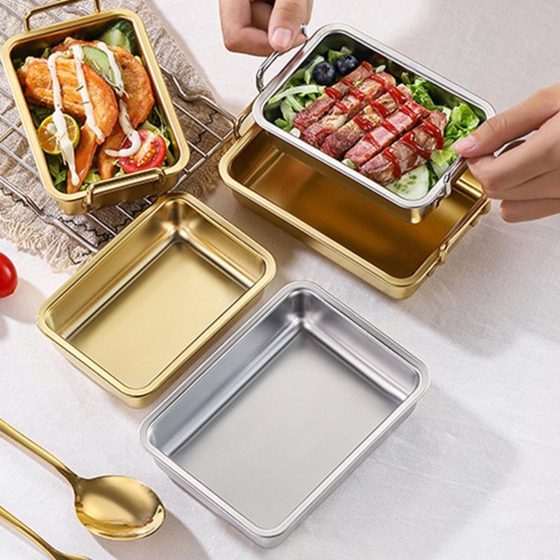 Rectangle Oven Tray for Casserole Bread Pizza Stainless Steel Deep Roasting Pan with Portable Handle Kitchen Accessories