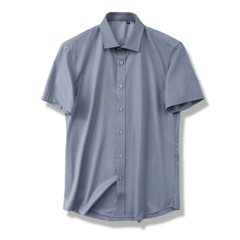 Business Casual Bamboo Fiber Non-Ironing Anti-Wrinkle Shirt Men's Short Sleeve Summer 2024 New Coat Export Stretch Shirt