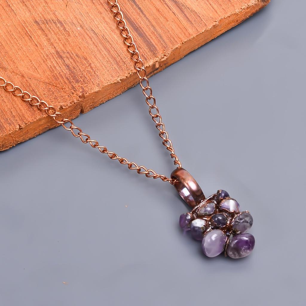 Amethyst Rough Stone Copper New Electroformed Handcrafted Chain Necklace Jewelry V-24