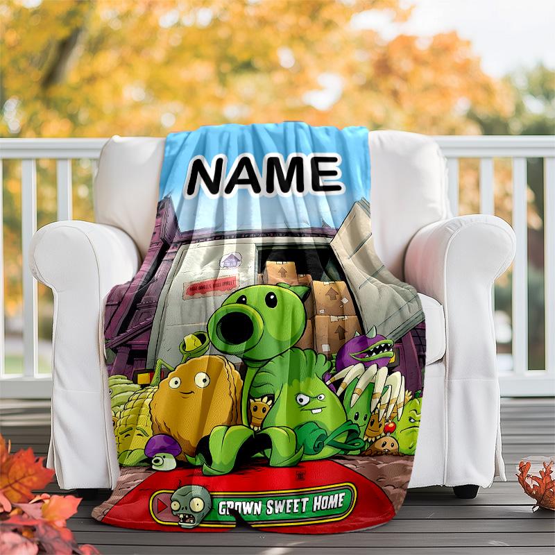 Customizable Plants vs. Zombies Throw Blanket – Personalized Name, All-Season Cozy Snug Blanket, Machine Washable, Personalized Blanket