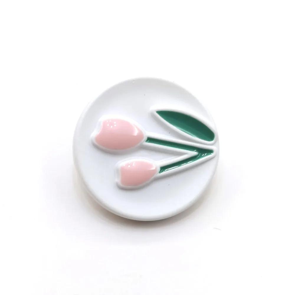 

10 шт. Красивые пуговицы-тюльпаны 17,5 мм круглые пластиковые пуговицы с цветным узором в виде тюльпана аксессуары для одежды 17.5mm белый