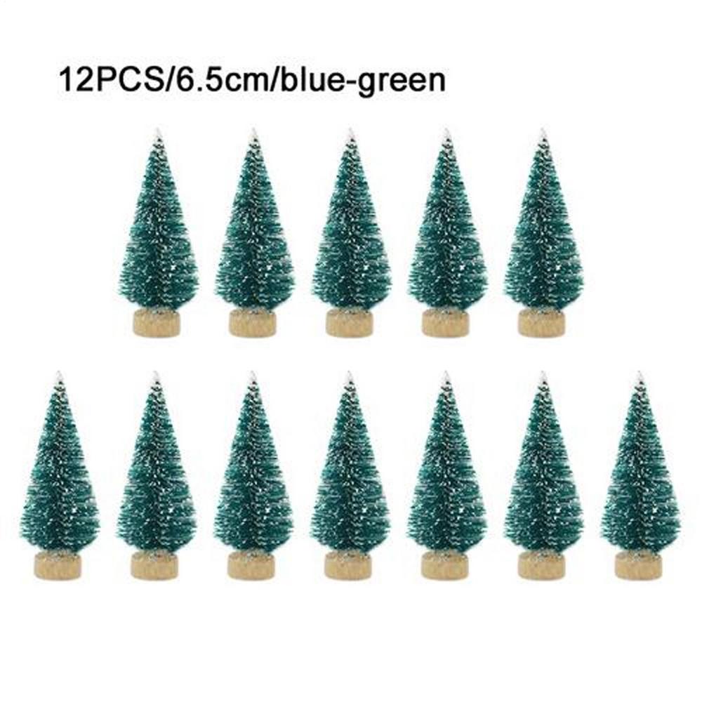 12 Pcs Christmas Tree Mini Pine With Wood Base Wooden Christmas Tree Snow Landscape Xmas Trees Xmas Tabletop Decorative Gifts