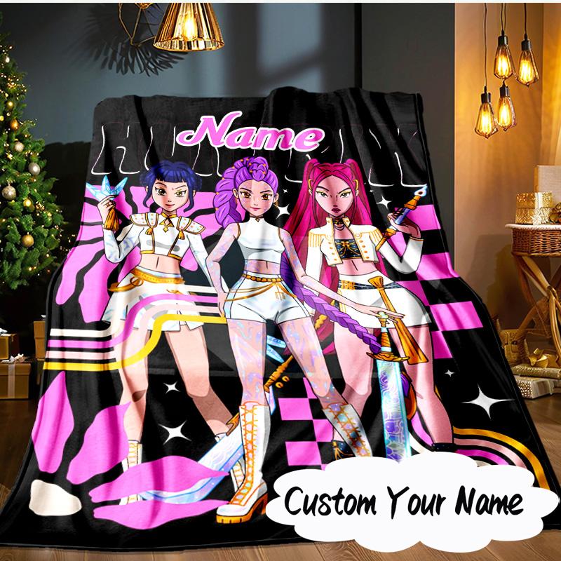 Coperta KPop Cartoon con Nome Personalizzato Coperta Ideale per Letto Perfetta per Viaggi, Campeggio, Soggiorni, Uffici, Divani, Regalo di Natale per Fan