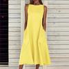 European & American Style Round Neck Sleeveless Double Pocket Long Dress (2022)
