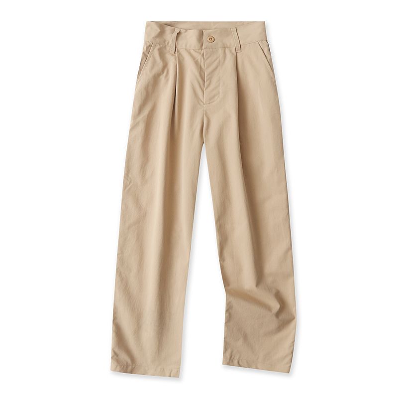 Straight-leg Casual Pants Spring & Fall New Foreign Trade Women's Clothing High Waist Zipper Button Double Pockets Pure Color Slimming Trousers 29083