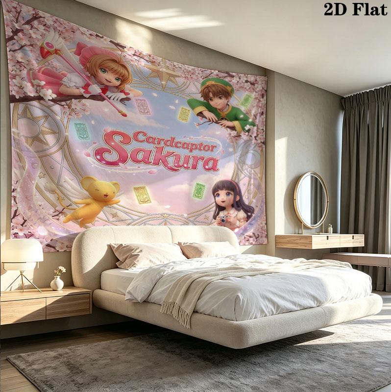 Cardcaptor Sakura Wall Tapestry Aesthetic Wall Hanging Printed Fabric Blanket Decorative Tapestries For Bedroom Living Room Home Decor